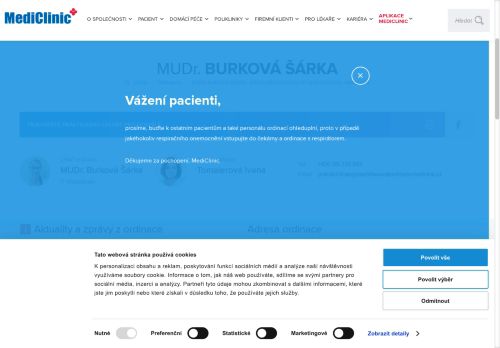 Zobrazit webové stránky Praktický lékař pro dospělé MediClinic - MUDr. Šárka Burková