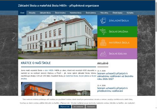 Webové stránky Základní škola a mateřská škola Měčín - příspěvková organizace, Měčín