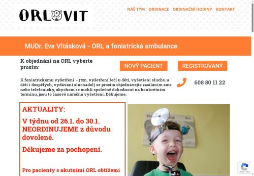 Zobrazit webové stránky ORL a foniatrická ambulance - MUDr. Eva Vitásková