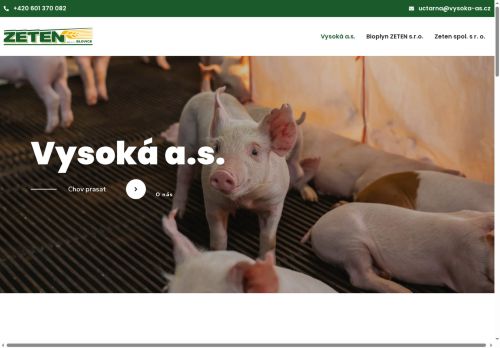 Webové stránky Vysoká, a. s., Dobřany