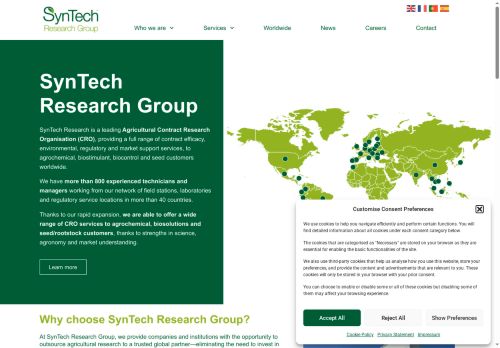 Webové stránky SynTech Research Czech s.r.o., Semčice