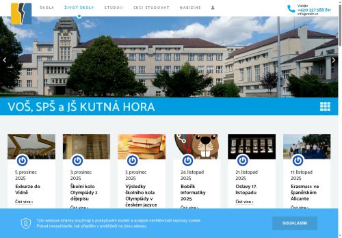 Webové stránky Vyšší odborná škola, Střední průmyslová škola a Jazyková škola s právem státní jazykové zkoušky, Kutná Hora, Masarykova 197, Kutná Hora