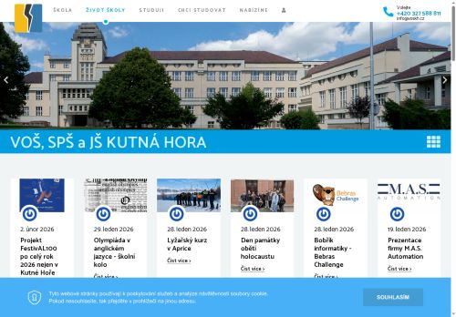 Webové stránky Vyšší odborná škola, Střední průmyslová škola a Jazyková škola s právem státní jazykové zkoušky, Kutná Hora, Masarykova 197, Kutná Hora