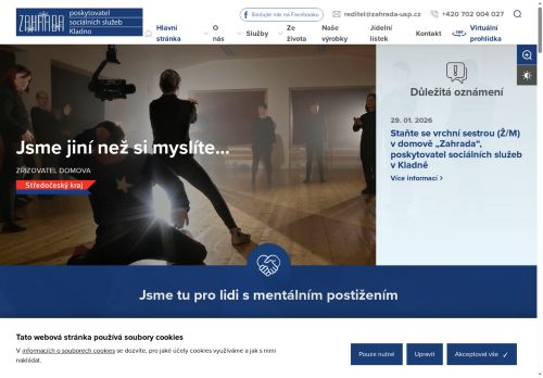 Webové stránky Zahrada, poskytovatel sociálních služeb, Kladno