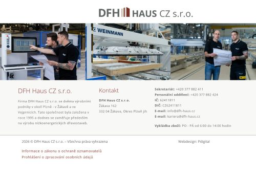 DFH Haus CZ s.r.o. nabízí práci na pozici pracovníci do výroby v obci Žákava