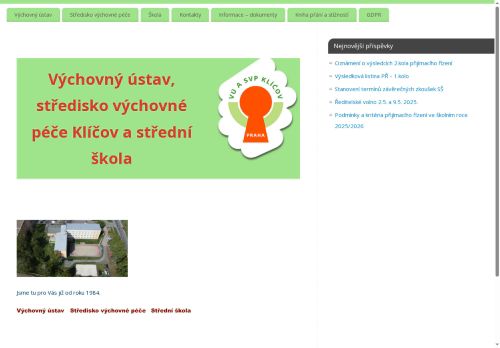 Webové stránky Výchovný ústav, středisko výchovné péče Klíčov a střední škola, Mladá Boleslav
