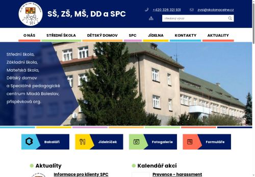 Webové stránky Střední škola, Základní škola, Mateřská škola, Dětský domov a Speciálně pedagogické centrum Mladá Boleslav, příspěvková organizace, Mladá Boleslav
