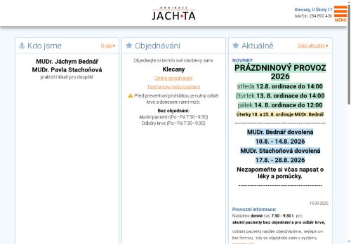 Zobrazit webové stránky Praktický lékař pro dospělé JACH+TA - MUDr. Jáchym Bednář, MUDr. Taťána Mahdíková