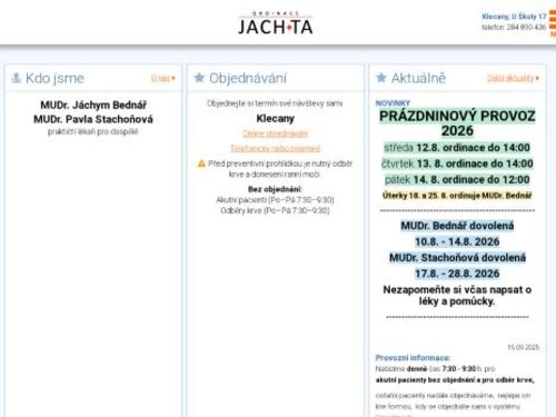 Praktický lékař pro dospělé JACH+TA - MUDr. Jáchym Bednář, MUDr. Taťána Mahdíková