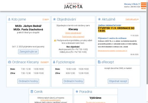 Zobrazit webové stránky Praktický lékař pro dospělé JACH+TA - MUDr. Jáchym Bednář, MUDr. Taťána Mahdíková, MUDr. Kristina Skulínková