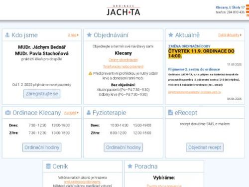 Praktický lékař pro dospělé JACH+TA - MUDr. Jáchym Bednář, MUDr. Taťána Mahdíková, MUDr. Kristina Skulínková