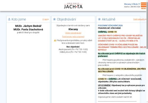 Zobrazit webové stránky Praktický lékař pro dospělé JACH+TA - MUDr. Jáchym Bednář, MUDr. Taťána Mahdíková