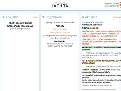 Praktický lékař pro dospělé JACH+TA - MUDr. Jáchym Bednář, MUDr. Taťána Mahdíková