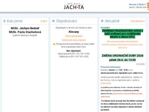 Praktický lékař pro dospělé JACH+TA - MUDr. Jáchym Bednář, MUDr. Taťána Mahdíková