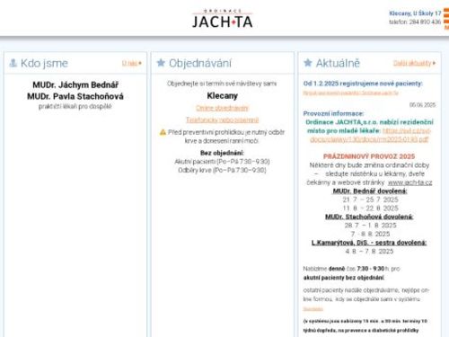 Praktický lékař pro dospělé JACH+TA - MUDr. Jáchym Bednář, MUDr. Taťána Mahdíková, MUDr. Kristina Skulínková