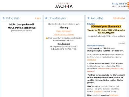 Praktický lékař pro dospělé JACH+TA - MUDr. Jáchym Bednář, MUDr. Taťána Mahdíková, MUDr. Kristina Skulínková