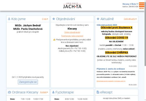 Zobrazit webové stránky Praktický lékař pro dospělé JACH+TA - MUDr. Jáchym Bednář, MUDr. Taťána Mahdíková, MUDr. Kristina Skulínková