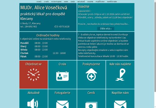 Zobrazit webové stránky Praktický lékař pro dospělé - MUDr. Alice Vosečková