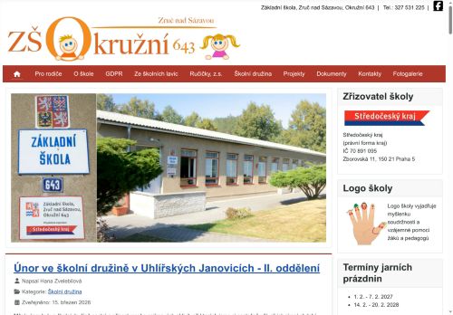 Webové stránky Základní škola, Zruč nad Sázavou, Okružní 643, Uhlířské Janovice