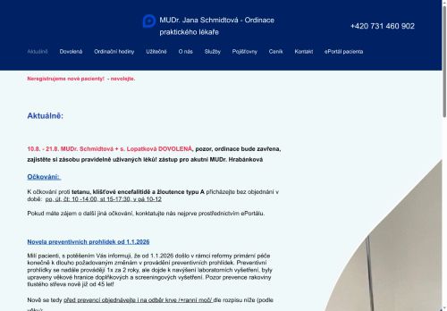 Zobrazit webové stránky Praktický lékař pro dospělé - MUDr. Jana Schmidtová