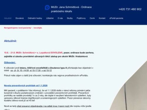 Praktický lékař pro dospělé - MUDr. Jana Schmidtová