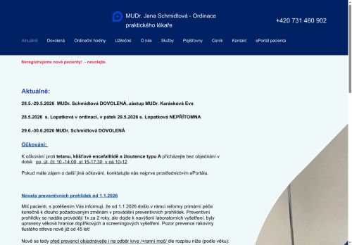 Zobrazit webové stránky Praktický lékař pro dospělé - MUDr. Jana Schmidtová