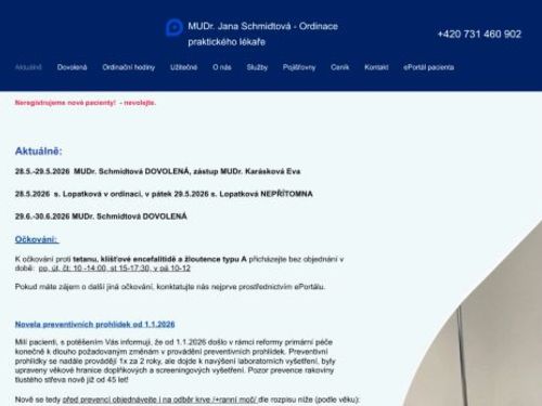 Praktický lékař pro dospělé - MUDr. Jana Schmidtová