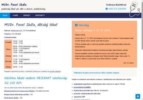 Zobrazit webové stránky Praktický lékař pro děti a dorost a dětská endokrinologie - MUDr. Pavel Skála