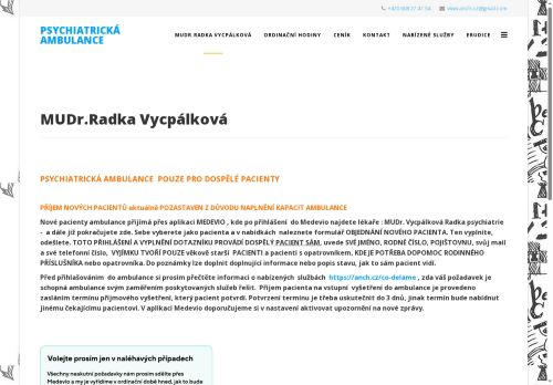 Zobrazit webové stránky Psychiatrická ambulance - MUDr. Radka Vycpálková