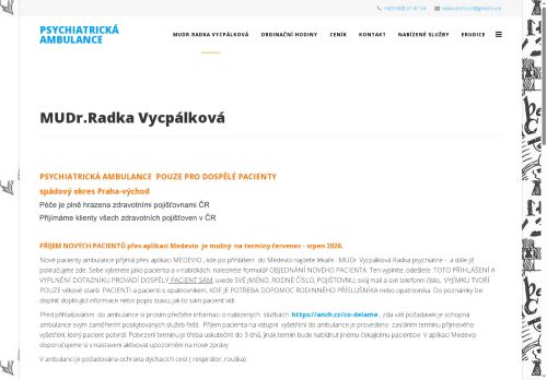 Zobrazit webové stránky Psychiatrická ambulance - MUDr. Radka Vycpálková