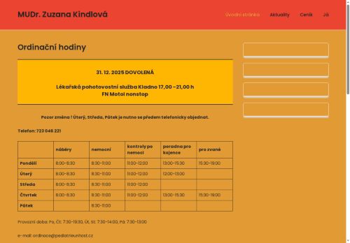 Zobrazit webové stránky Praktický lékař pro děti a dorost - MUDr. Zuzana Kindlová