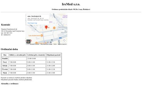 Zobrazit webové stránky Praktický lékař pro dospělé - MUDr. Ivana Řeháková
