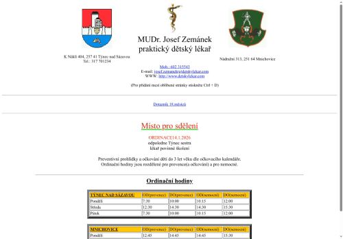 Zobrazit webové stránky Praktický lékař pro děti a dorost - MUDr. Josef Zemánek