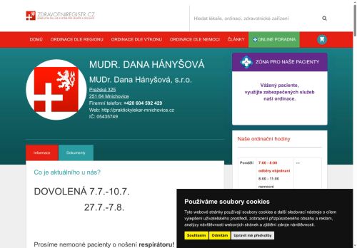 Zobrazit webové stránky Praktický lékař pro dospělé - MUDr. Dana Hányšová