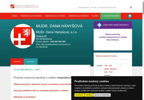 Zobrazit webové stránky Praktický lékař pro dospělé - MUDr. Dana Hányšová
