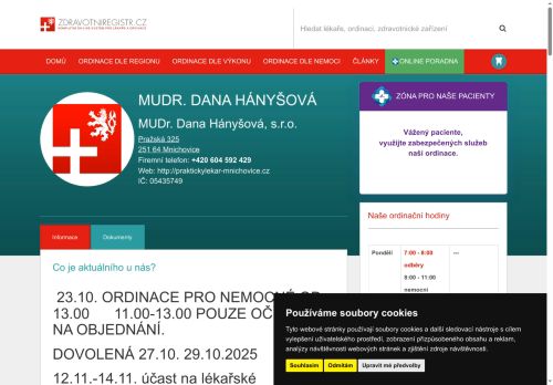 Zobrazit webové stránky Praktický lékař pro dospělé - MUDr. Dana Hányšová