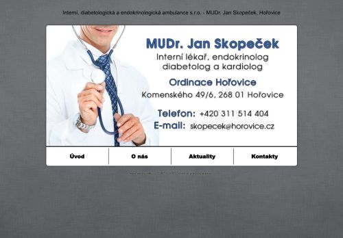 Zobrazit webové stránky Interní, endokrinologická, diabetologická a kardiologická ambulance - MUDr. Jan Skopeček