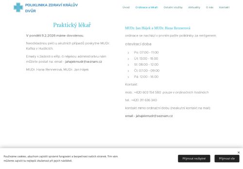 Zobrazit webové stránky Praktický lékař pro dospělé - MUDr. Jan Hájek, MUDr. Hana Rennerová