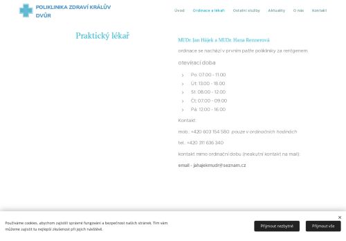 Zobrazit webové stránky Praktický lékař pro dospělé - MUDr. Jan Hájek, MUDr. Hana Rennerová