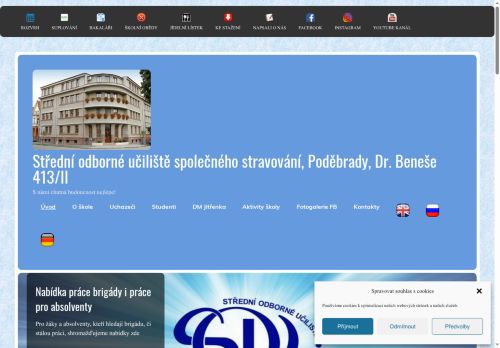 Webové stránky Střední odborné učiliště společného stravování, Poděbrady, Dr.Beneše 413/II, Poděbrady