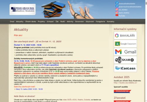 Webové stránky Střední odborná škola a Střední odborné učiliště, Kladno, Dubská, Kladno