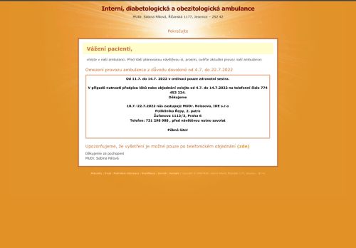 Zobrazit webové stránky Interní, diabetologická a obezitologická ambulance - MUDr. Sabina Pálová