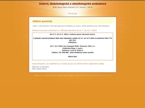 Interní, diabetologická a obezitologická ambulance - MUDr. Sabina Pálová