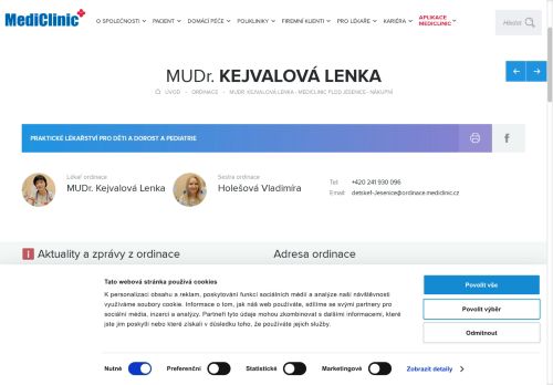 Zobrazit webové stránky Praktický lékař pro děti a dorost MediClinic - MUDr. Lenka Kejvalová