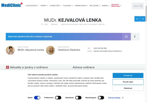 Zobrazit webové stránky Praktický lékař pro děti a dorost MediClinic - MUDr. Lenka Kejvalová