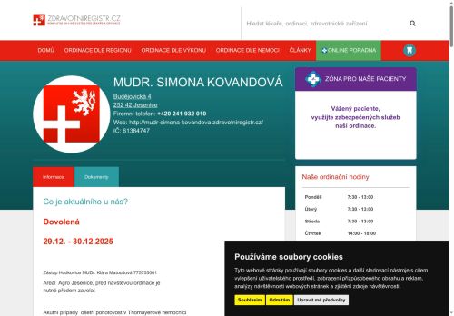 Zobrazit webové stránky Praktický lékař pro dospělé - MUDr. Simona Kovandová