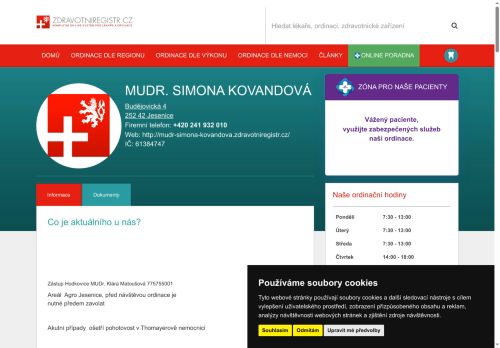 Zobrazit webové stránky Praktický lékař pro dospělé - MUDr. Simona Kovandová