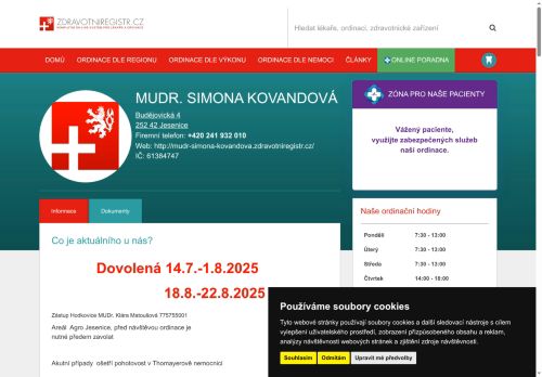 Zobrazit webové stránky Praktický lékař pro dospělé - MUDr. Simona Kovandová
