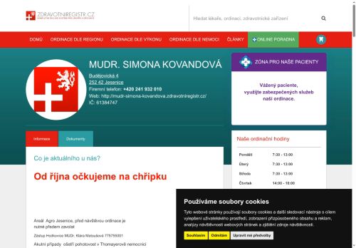 Zobrazit webové stránky Praktický lékař pro dospělé - MUDr. Simona Kovandová