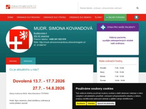 Praktický lékař pro dospělé - MUDr. Simona Kovandová
